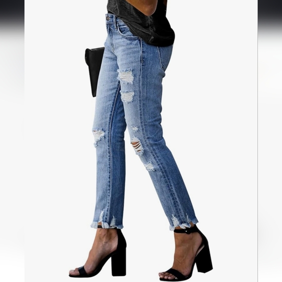 Distressed Boyfriend Slim Fit Jeans Size- M (8) - Picture 3 of 6